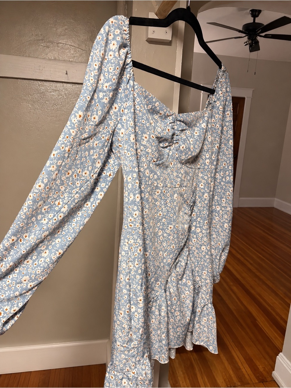 Blue Floral Mini Long Sleeve Dress Size
